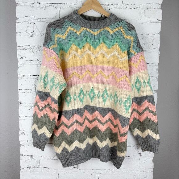 Vintage 90’s Hunt Club Pastel Chevron Knit Sweater - Picture 1 of 5